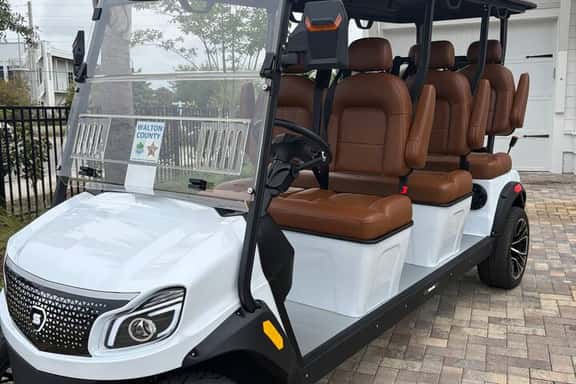 "Your 6-seater luxury LSV golf cart-included with every stay.  Explore all of 30A in style."